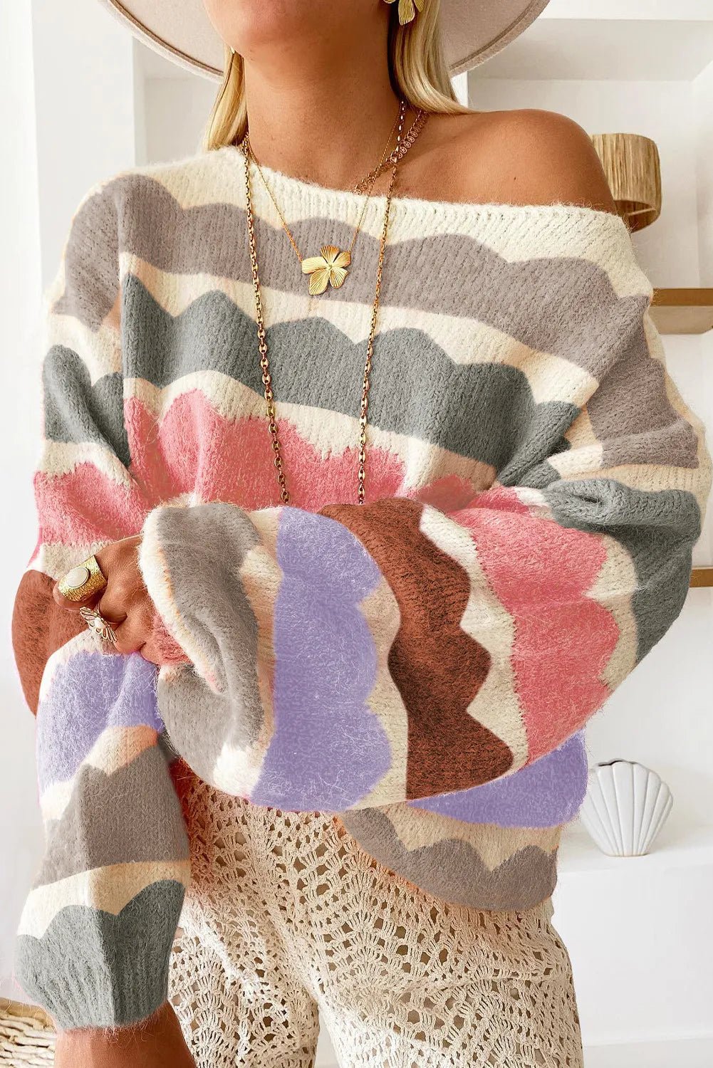 Boat Neck Long Sleeve Sweater - Loulou Boutique