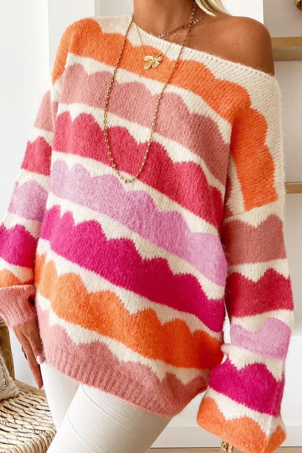 Boat Neck Long Sleeve Sweater - Loulou Boutique