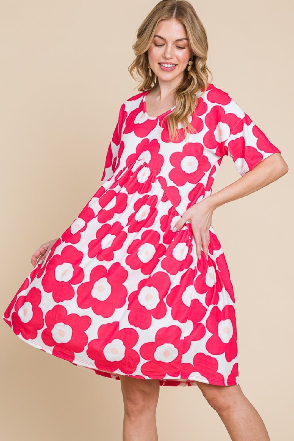 BOMBOM Flower Print Ruched Dress - Loulou Boutique