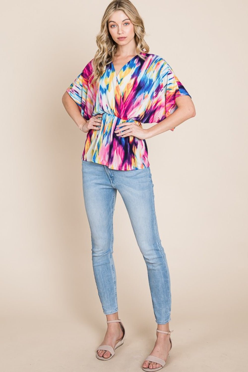 BOMBOM Printed Surplice Peplum Blouse - Loulou Boutique