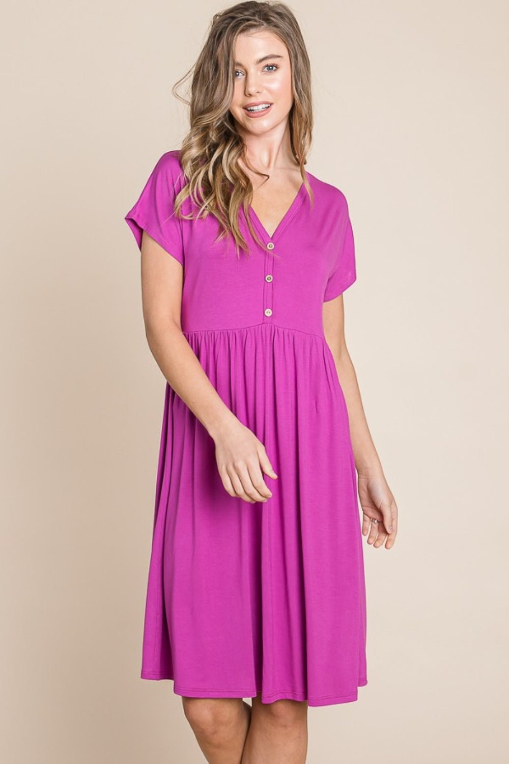 BOMBOM V - Neck Short Sleeve Dress - Loulou Boutique