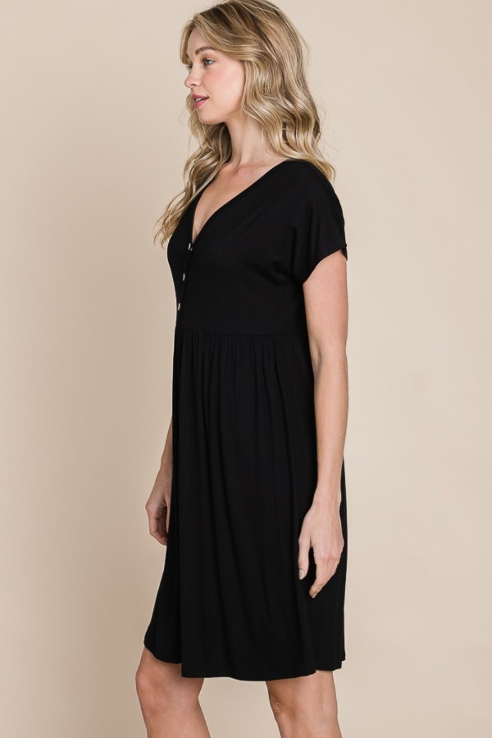 BOMBOM V - Neck Short Sleeve Dress - Loulou Boutique