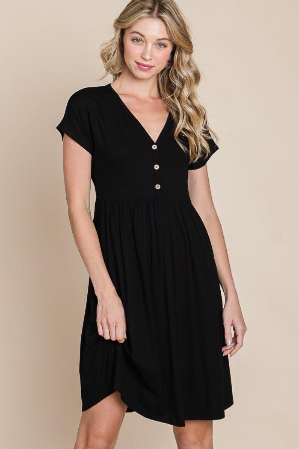 BOMBOM V - Neck Short Sleeve Dress - Loulou Boutique