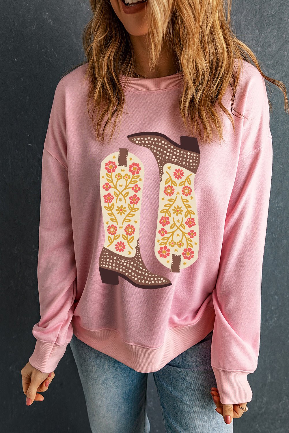Boot Graphic Long Sleeve Sweatshirt - Loulou Boutique