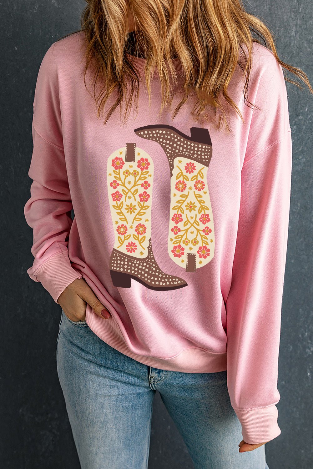 Boot Graphic Long Sleeve Sweatshirt - Loulou Boutique