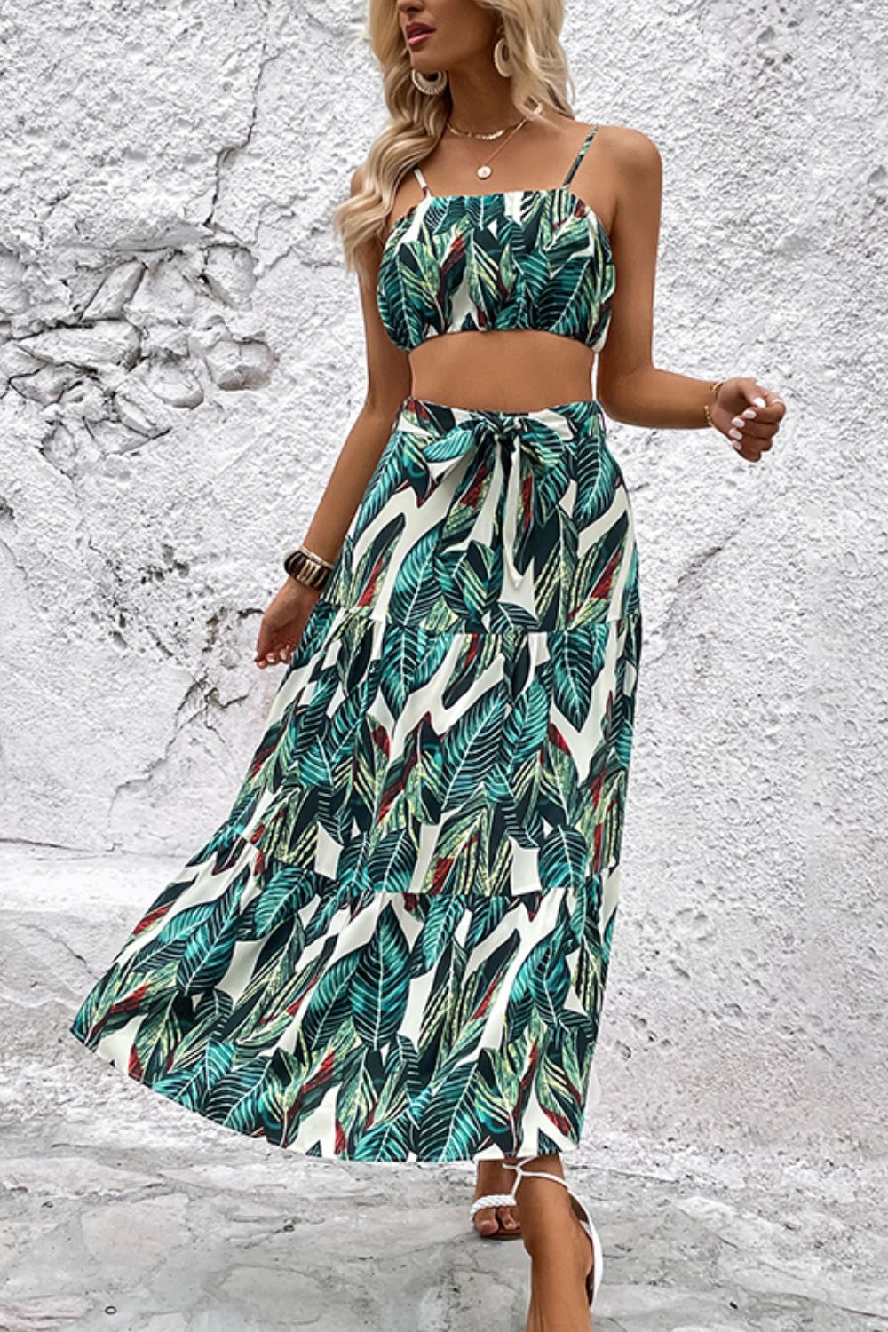Botanical Print Cami and Tiered Skirt Set - Loulou Boutique