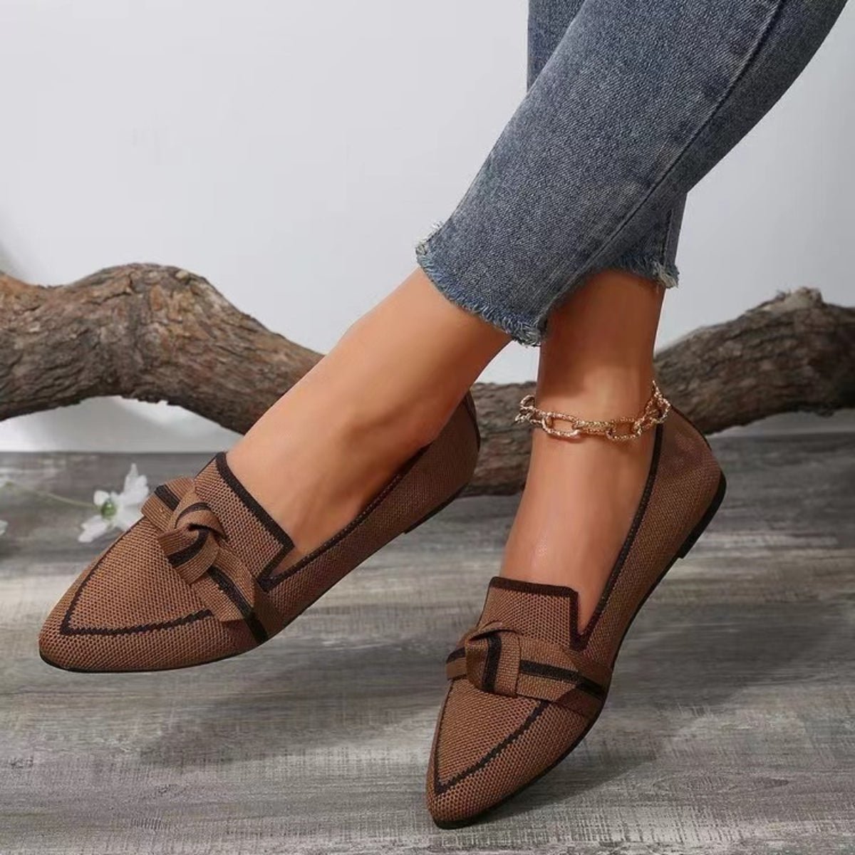 Bow Contrast Trim Point Toe Loafers - Loulou Boutique