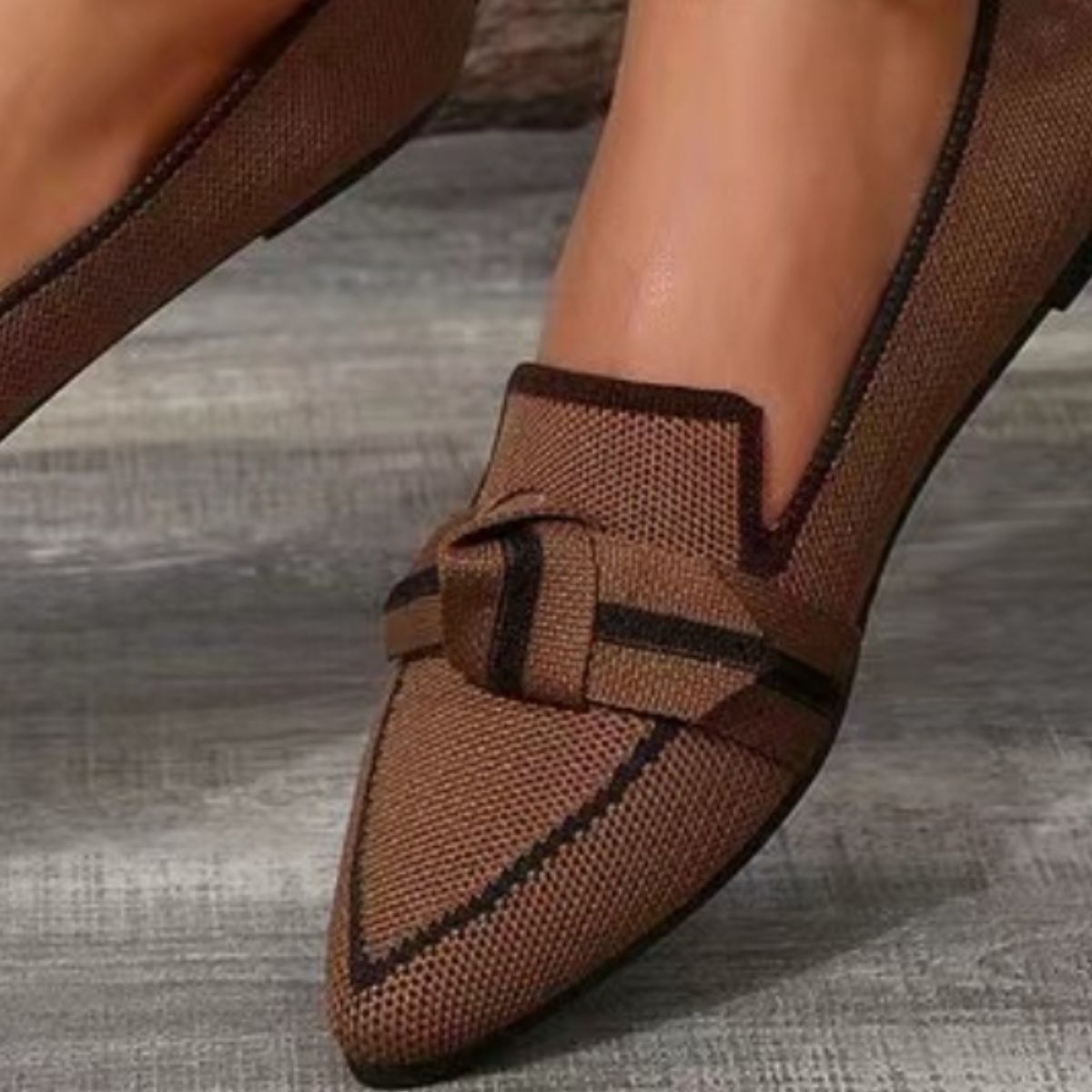 Bow Contrast Trim Point Toe Loafers - Loulou Boutique