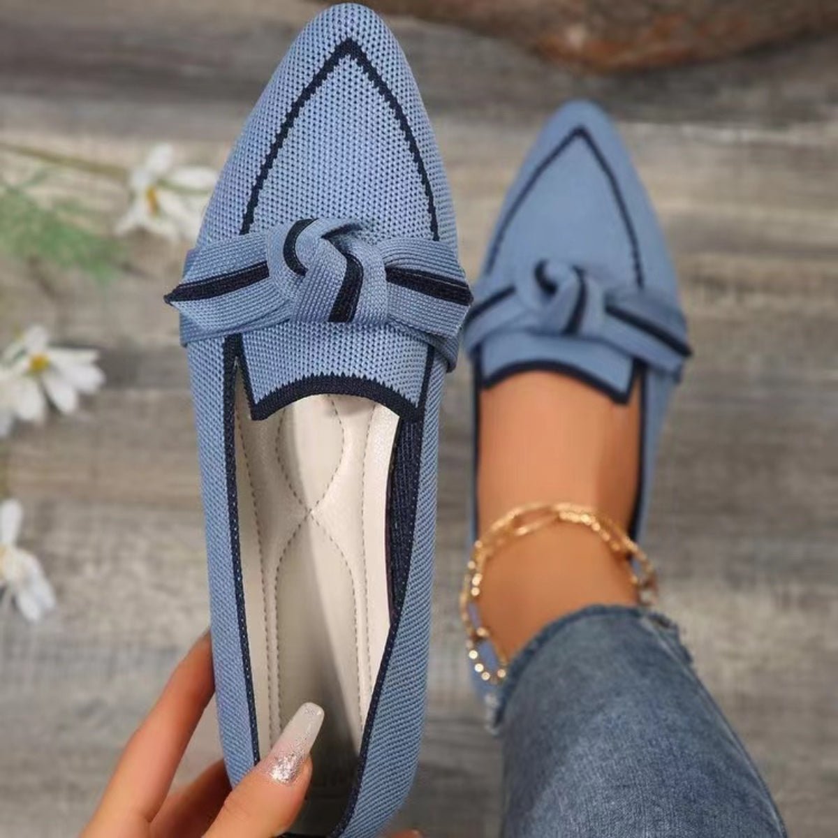 Bow Contrast Trim Point Toe Loafers - Loulou Boutique