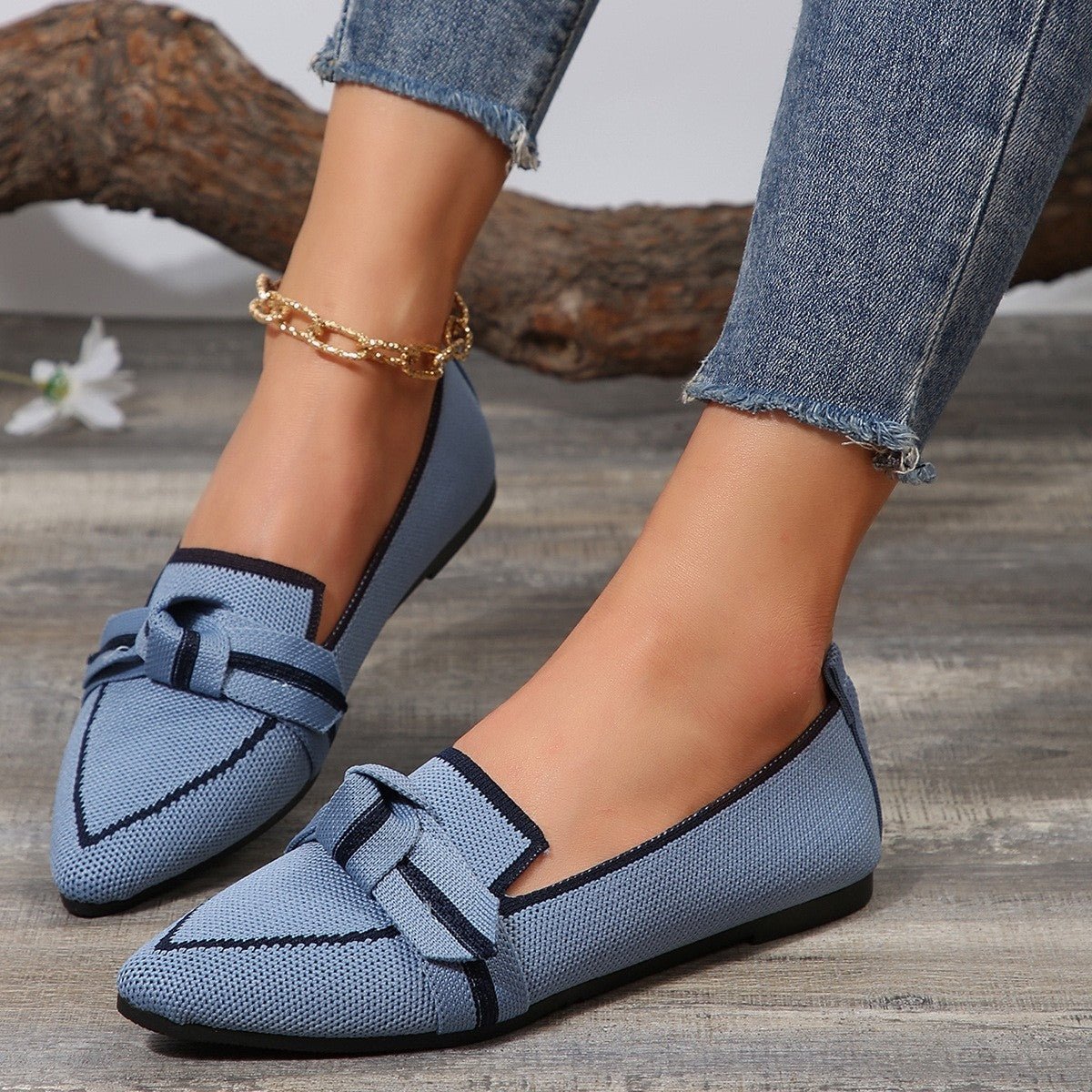 Bow Contrast Trim Point Toe Loafers - Loulou Boutique