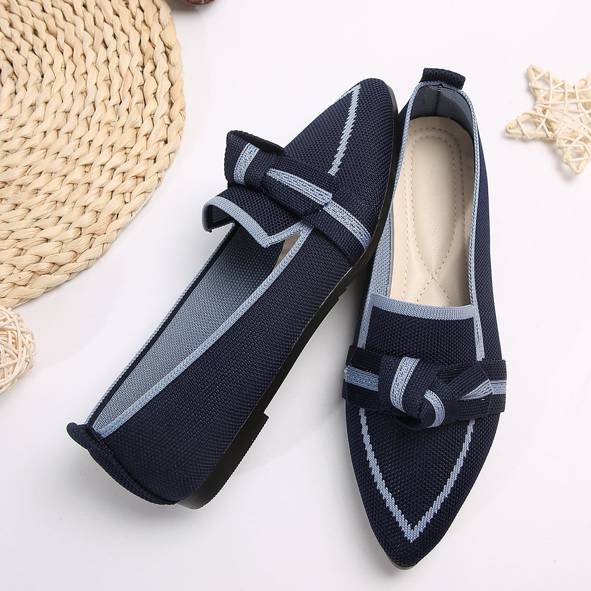 Bow Contrast Trim Point Toe Loafers - Loulou Boutique