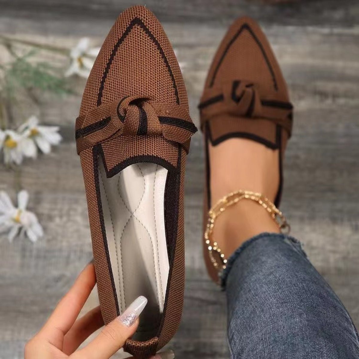 Bow Contrast Trim Point Toe Loafers - Loulou Boutique