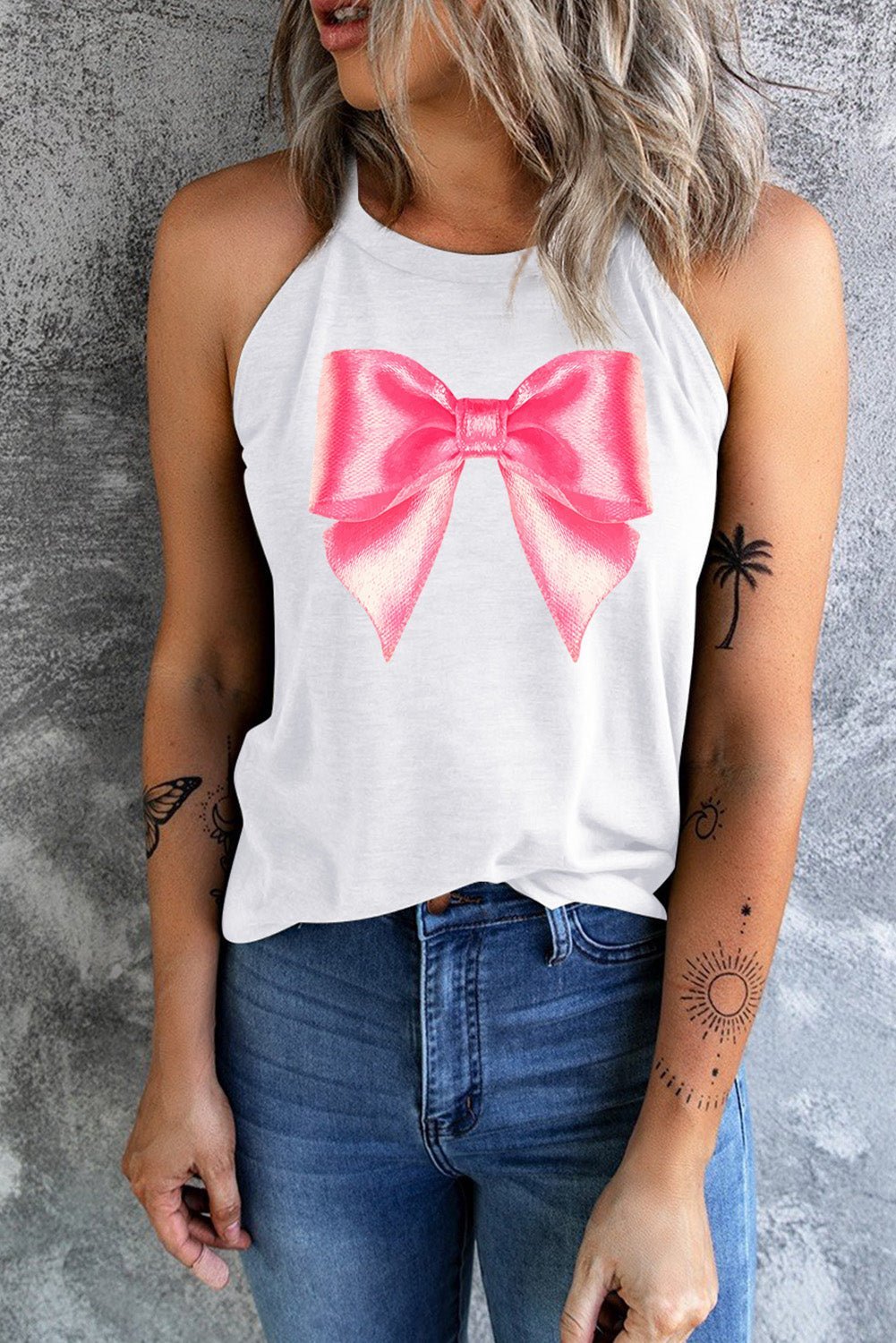 Bow Graphic Grecian Neck Tank - Loulou Boutique