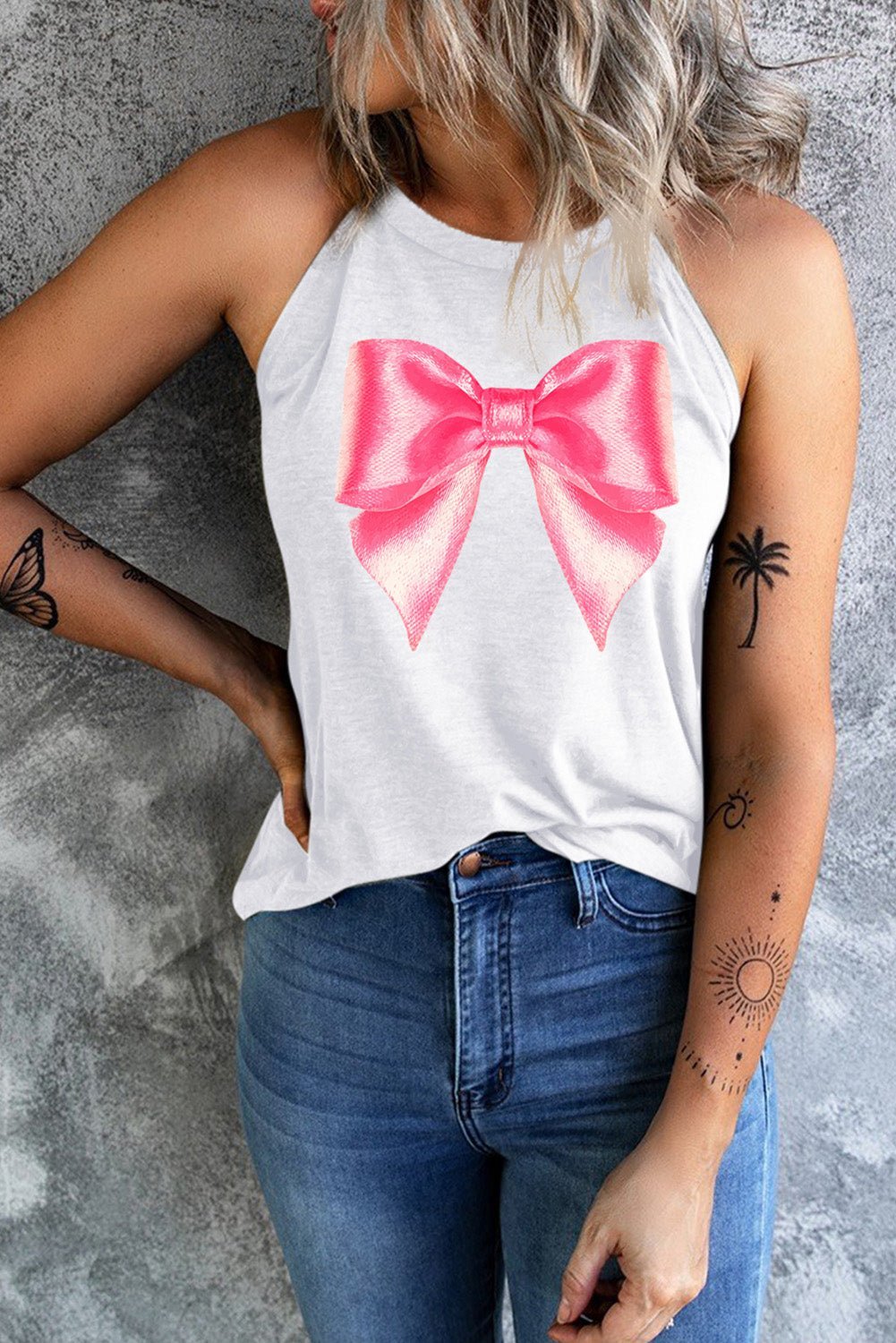 Bow Graphic Grecian Neck Tank - Loulou Boutique