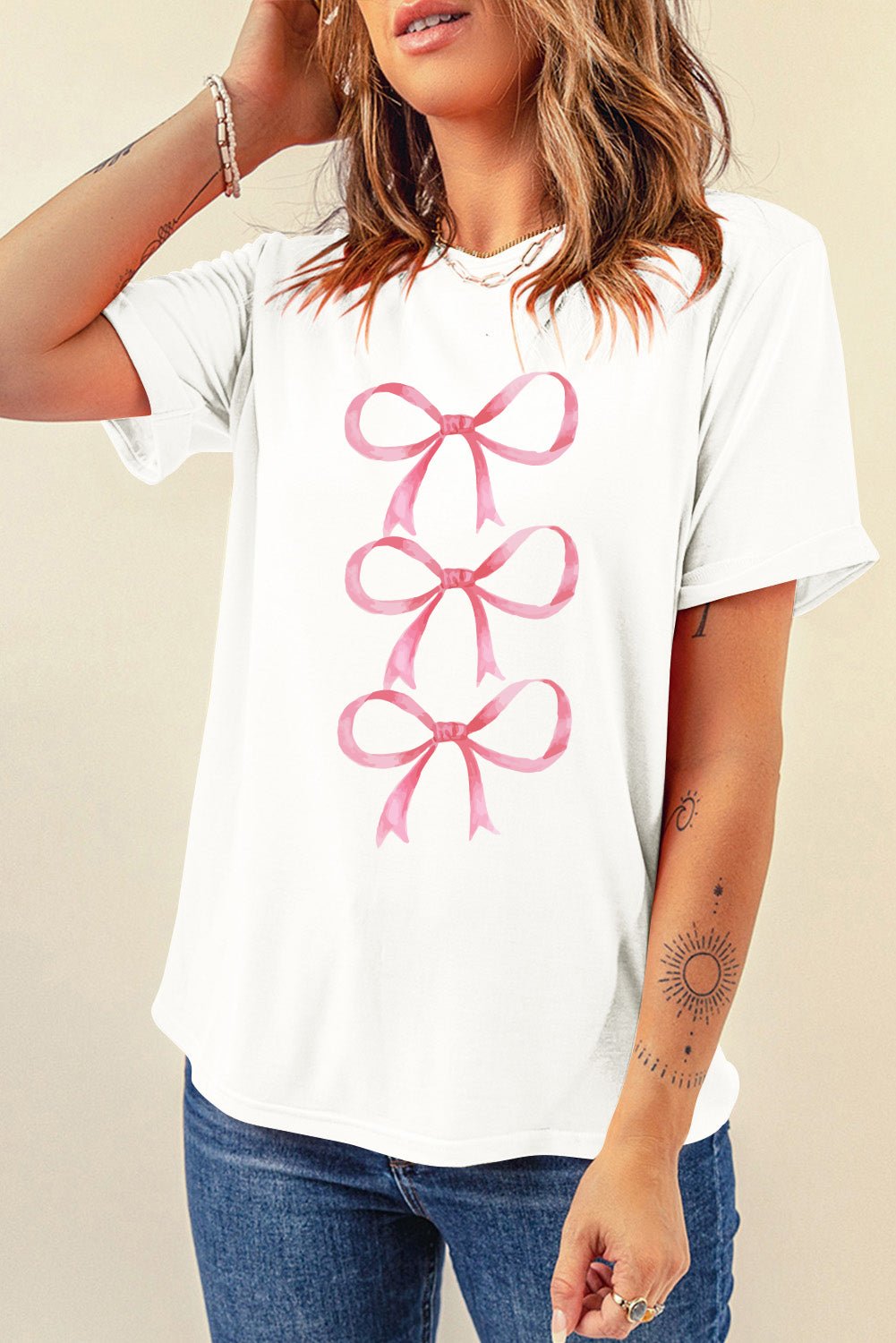 Bow Graphic Round Neck Short Sleeve T-Shirt - Loulou Boutique