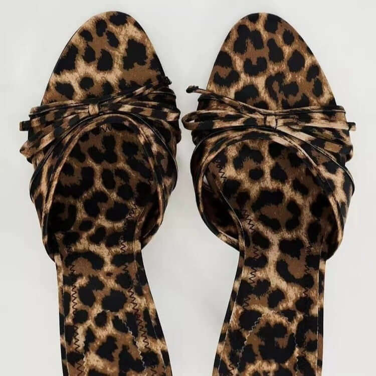 Bow Leopard Kitten Heel Sandals - Loulou Boutique