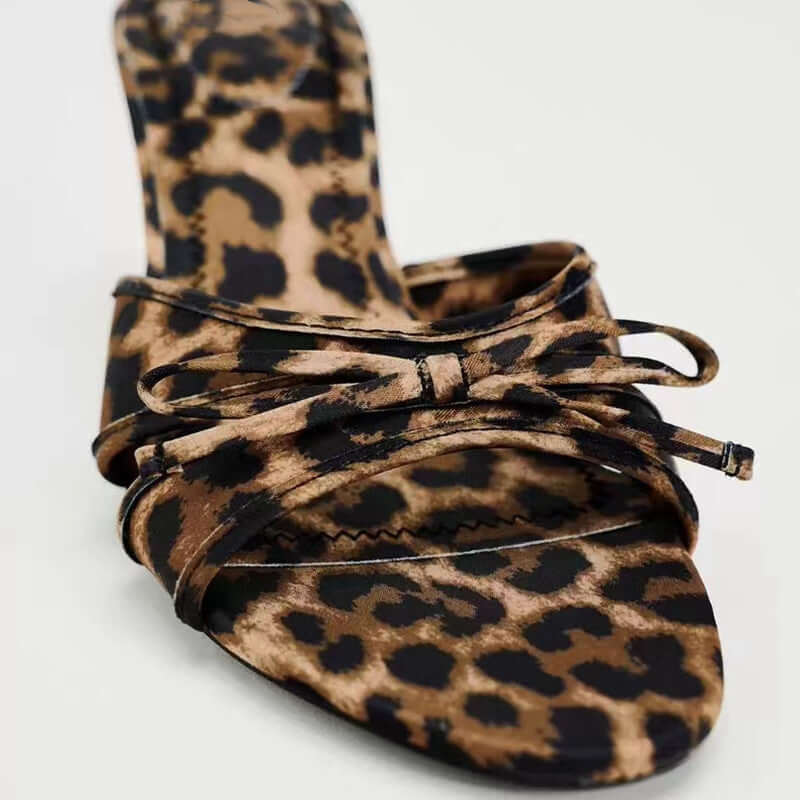 Bow Leopard Kitten Heel Sandals - Loulou Boutique