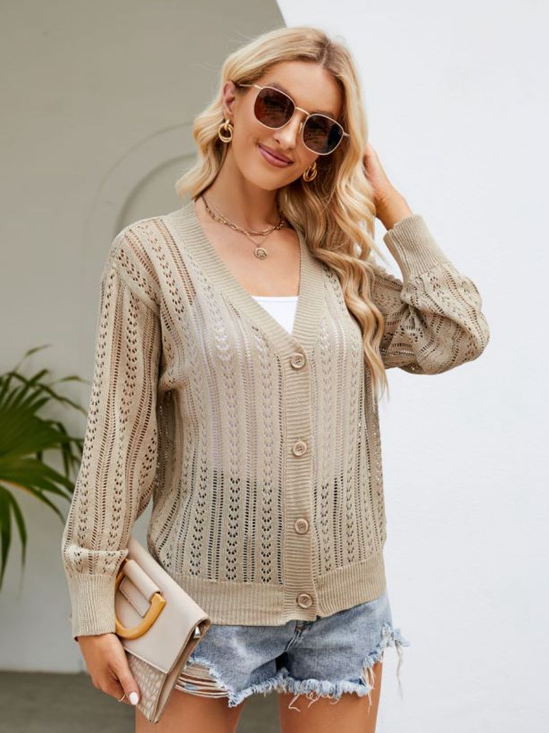 Button Down Ribbed Trim Cardigan - Loulou Boutique