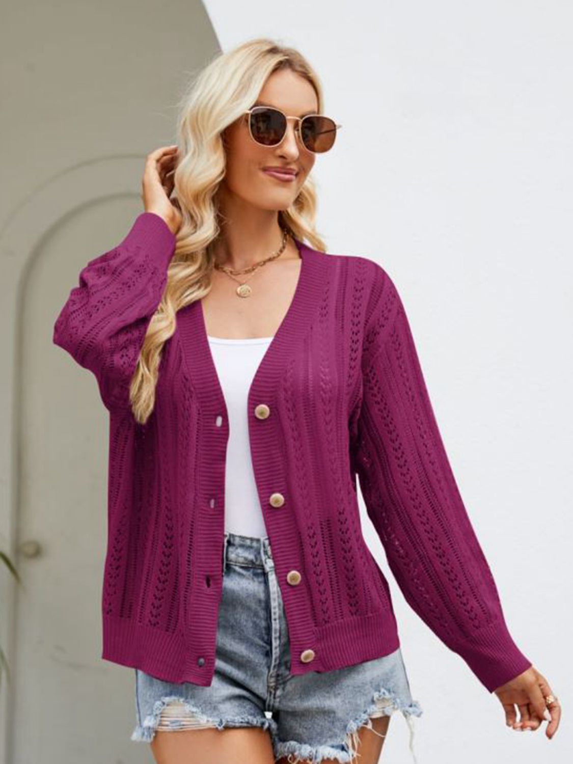 Button Down Ribbed Trim Cardigan - Loulou Boutique