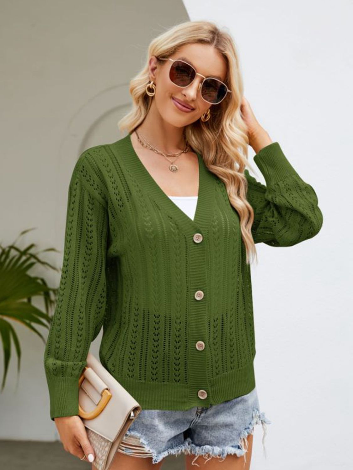 Button Down Ribbed Trim Cardigan - Loulou Boutique