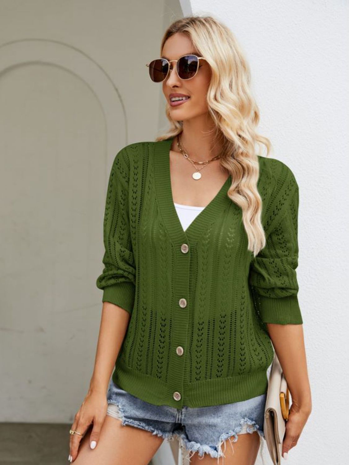 Button Down Ribbed Trim Cardigan - Loulou Boutique