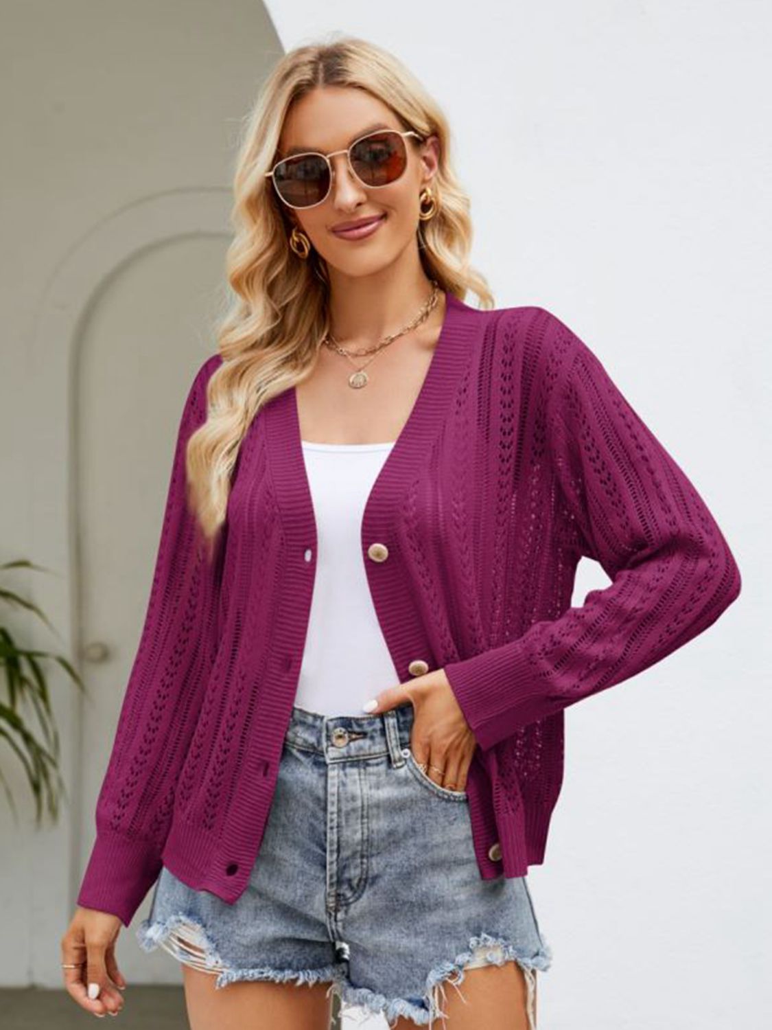 Button Down Ribbed Trim Cardigan - Loulou Boutique