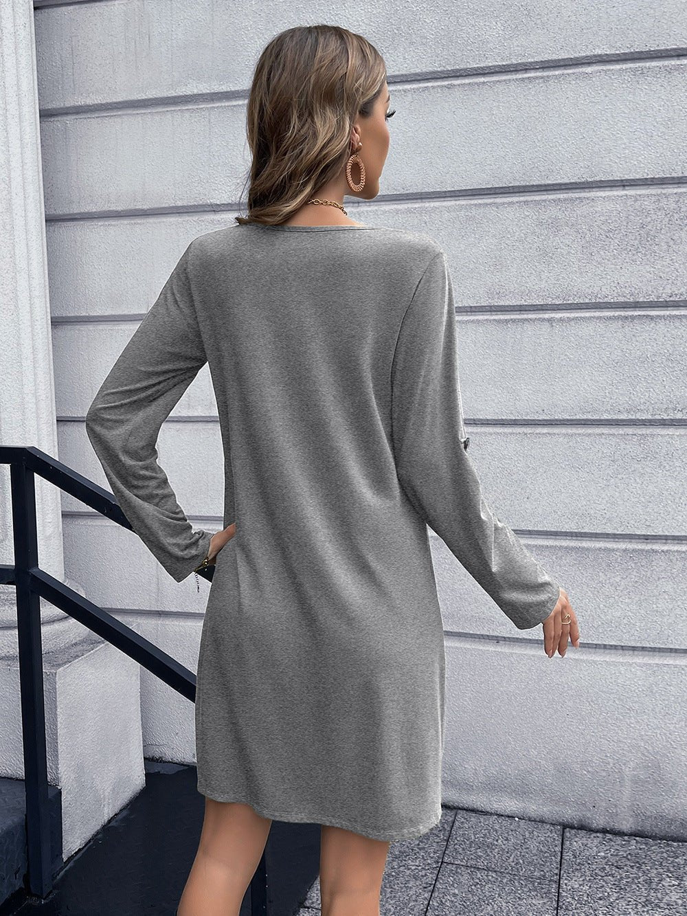 Button Down V - Neck Mini Dress - Loulou Boutique