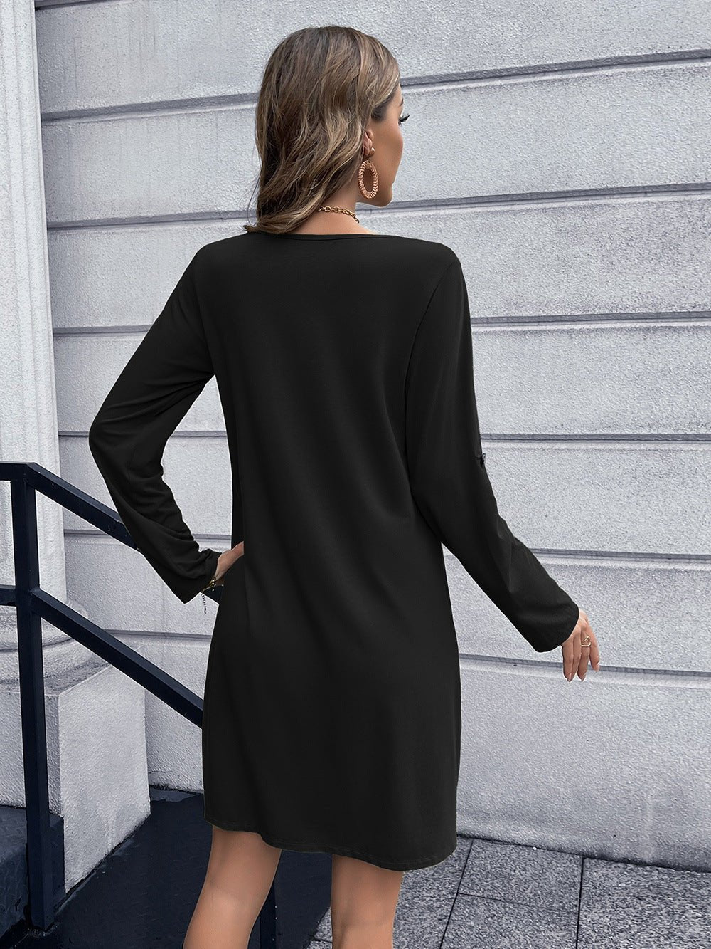 Button Down V - Neck Mini Dress - Loulou Boutique