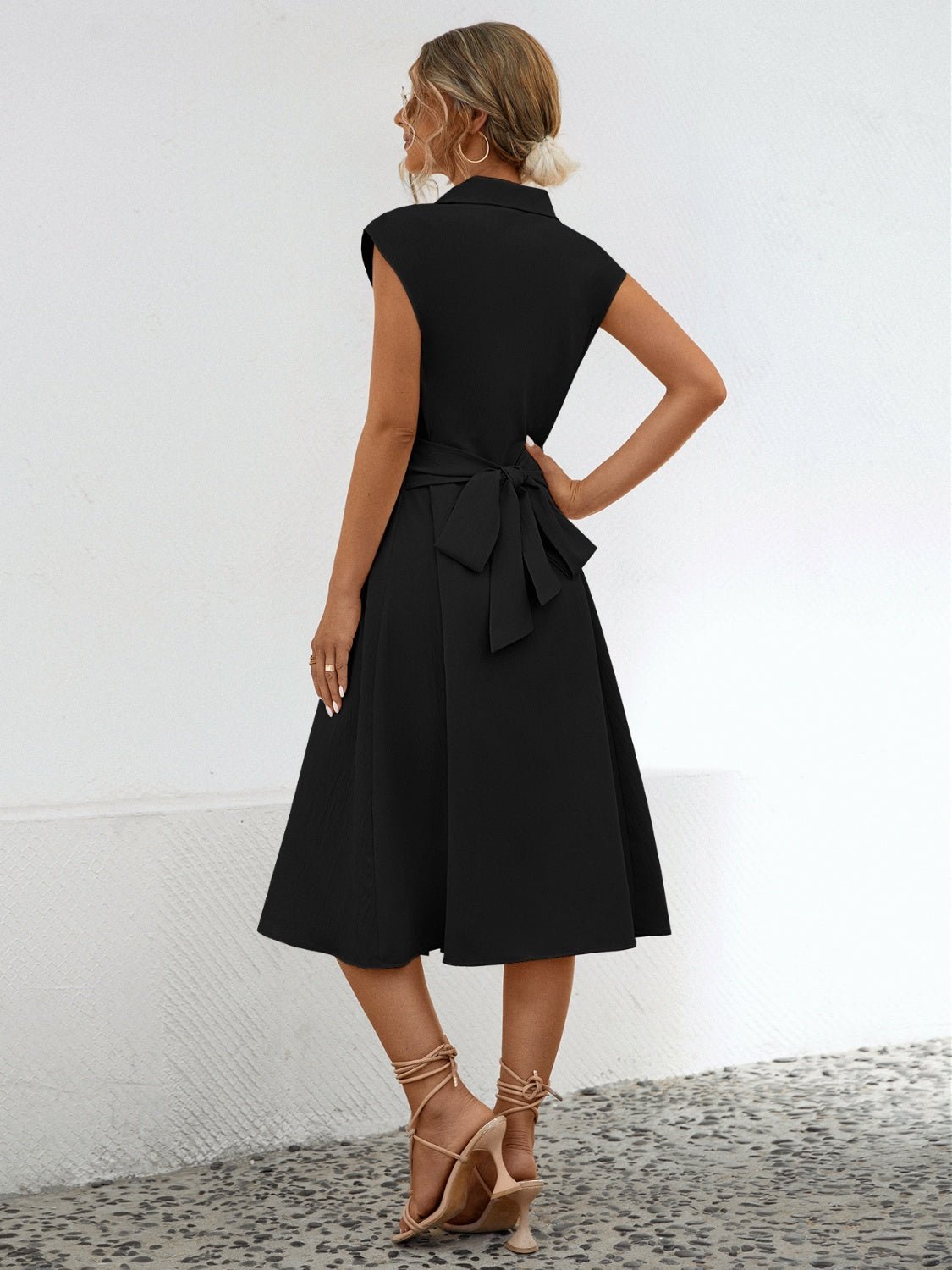 Button Up Cap Sleeve Midi Dress - Loulou Boutique