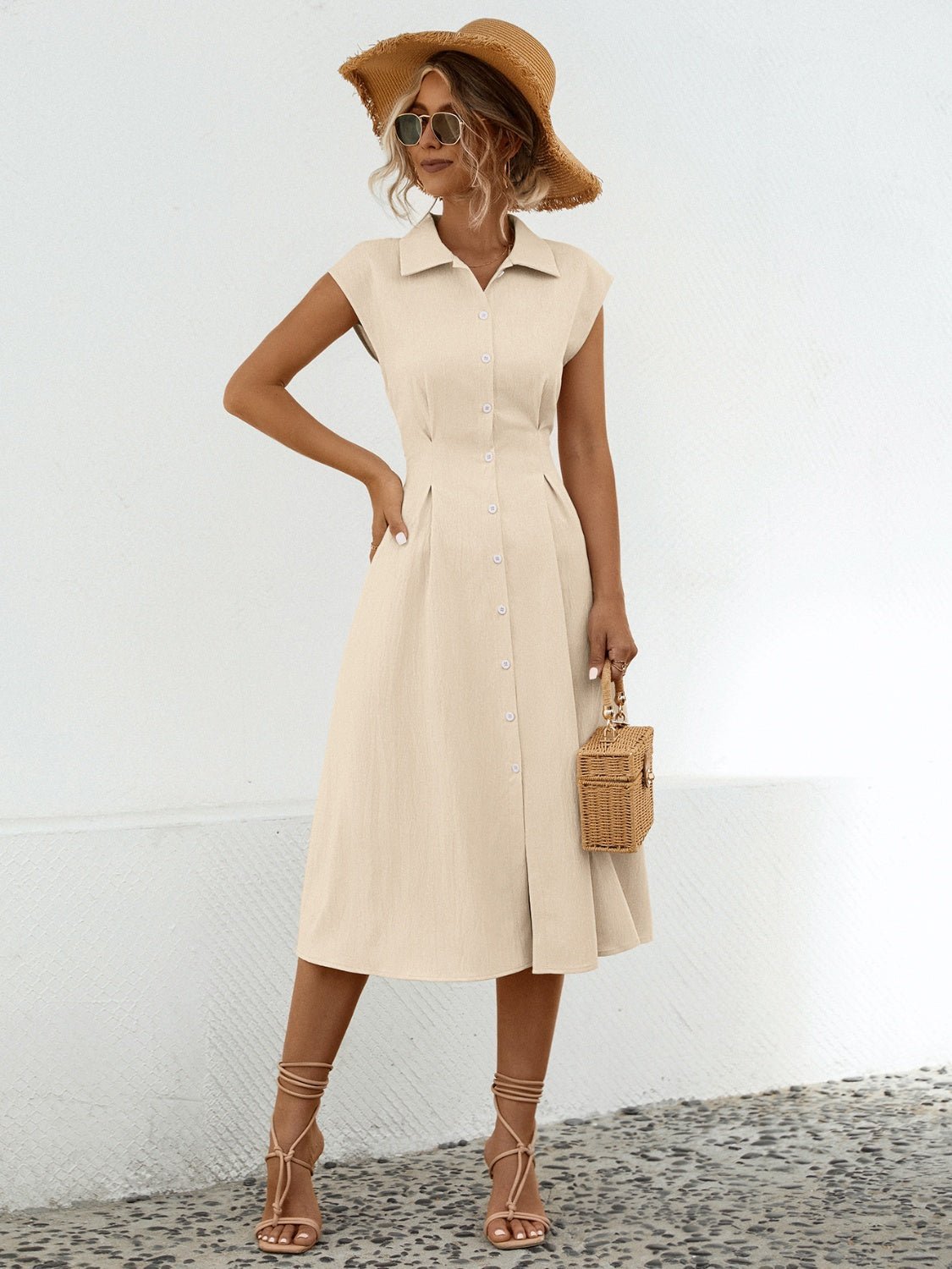 Button Up Cap Sleeve Midi Dress - Loulou Boutique