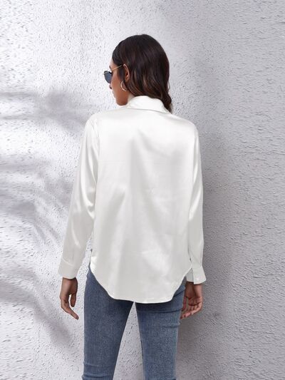 Button Up Collared Neck Long Sleeve Shirt - Loulou Boutique