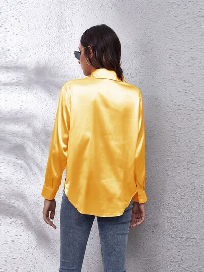 Button Up Collared Neck Long Sleeve Shirt - Loulou Boutique
