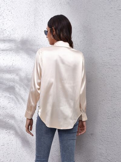 Button Up Collared Neck Long Sleeve Shirt - Loulou Boutique