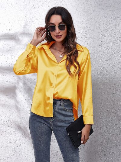 Button Up Collared Neck Long Sleeve Shirt - Loulou Boutique