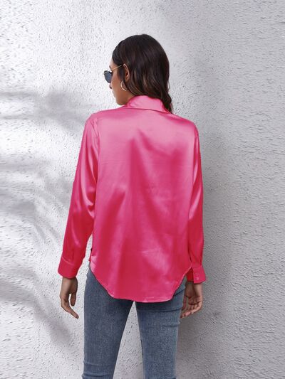 Button Up Collared Neck Long Sleeve Shirt - Loulou Boutique