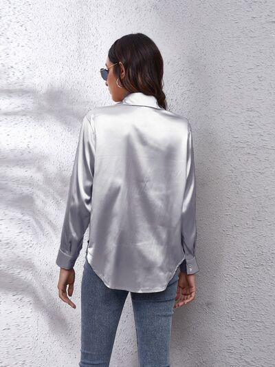 Button Up Collared Neck Long Sleeve Shirt - Loulou Boutique