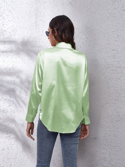 Button Up Collared Neck Long Sleeve Shirt - Loulou Boutique