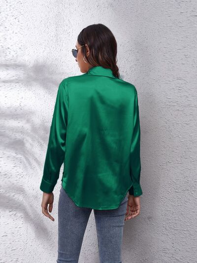 Button Up Collared Neck Long Sleeve Shirt - Loulou Boutique