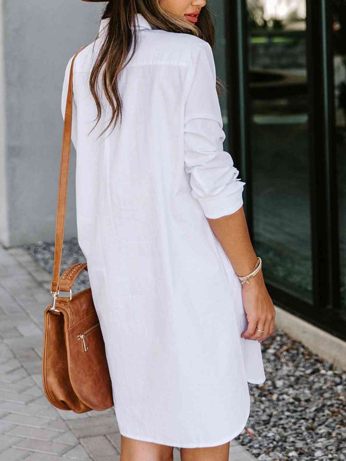 Button Up Collared Neck Long Sleeve Shirt Dress - Loulou Boutique