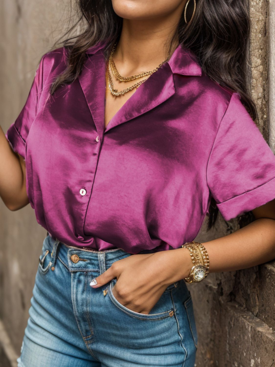 Button Up Collared Neck Short Sleeve Shirt - Loulou Boutique