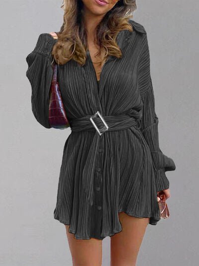 Button Up Dropped Shoulder Shirt Dress - Loulou Boutique