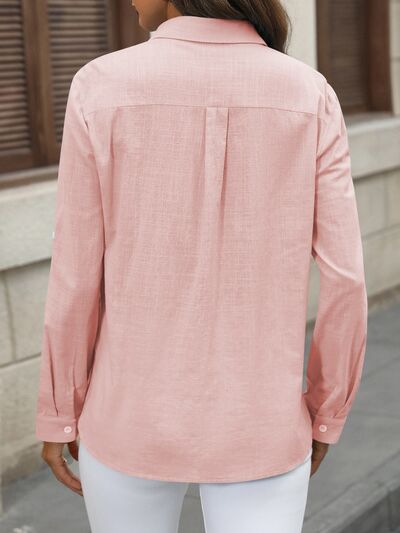 Button Up Pocketed Long Sleeve Shirt - Loulou Boutique
