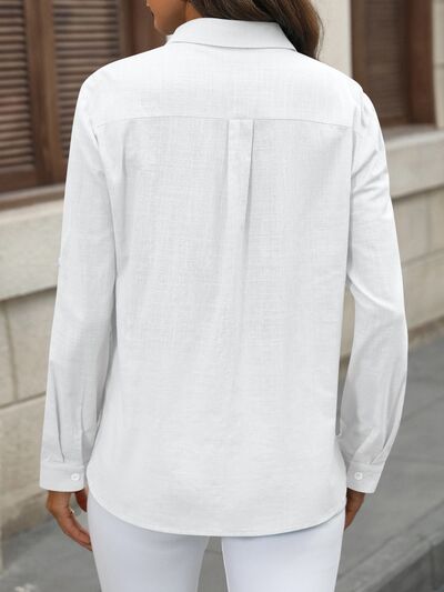 Button Up Pocketed Long Sleeve Shirt - Loulou Boutique