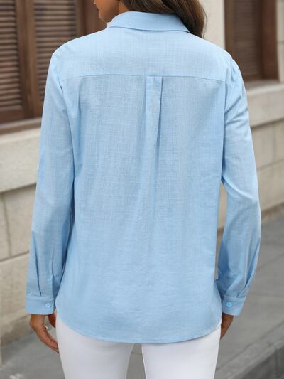 Button Up Pocketed Long Sleeve Shirt - Loulou Boutique