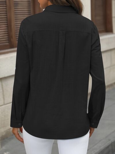 Button Up Pocketed Long Sleeve Shirt - Loulou Boutique
