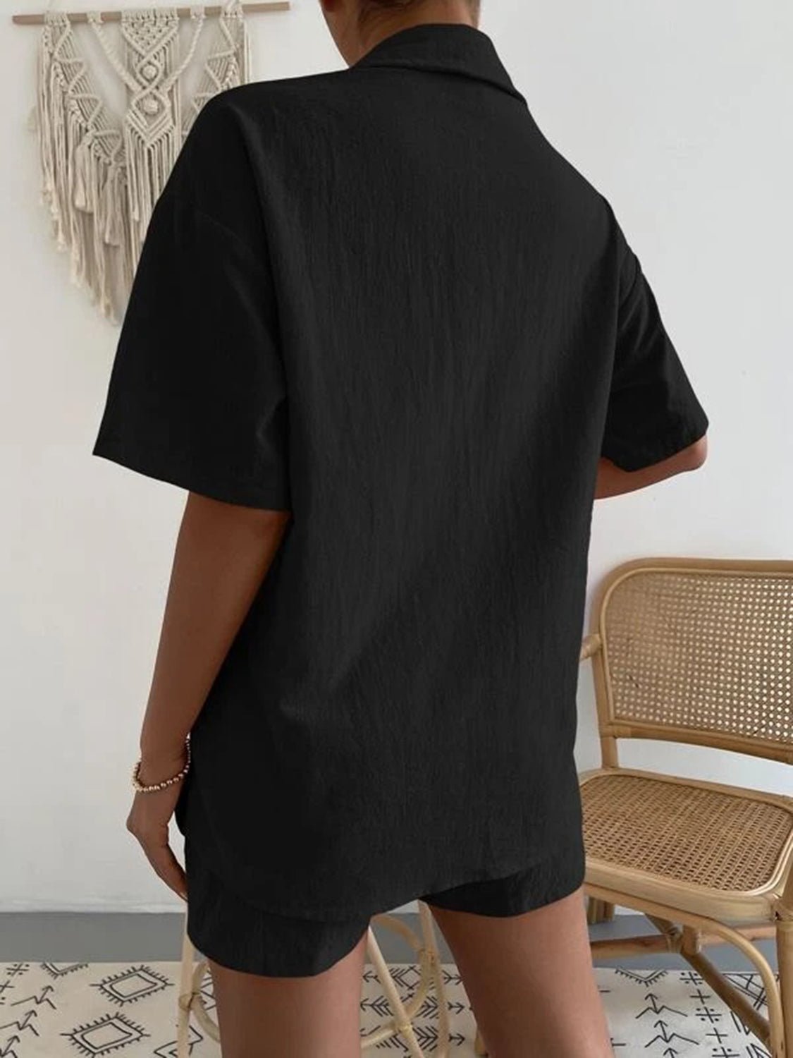 Button Up Short Sleeve Shirt and Shorts Set - Loulou Boutique
