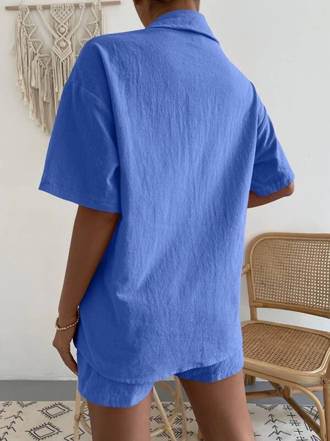 Button Up Short Sleeve Shirt and Shorts Set - Loulou Boutique