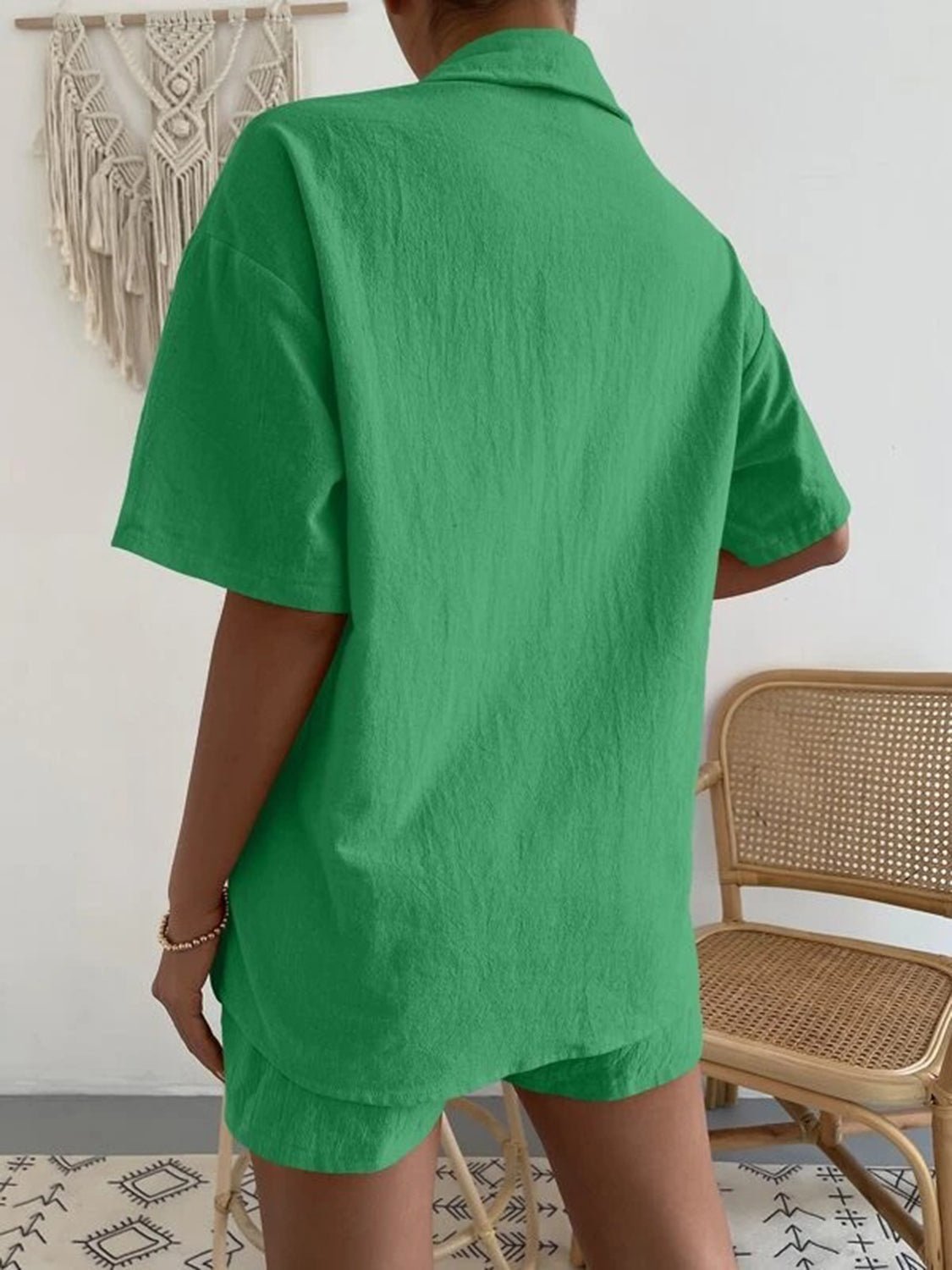 Button Up Short Sleeve Shirt and Shorts Set - Loulou Boutique
