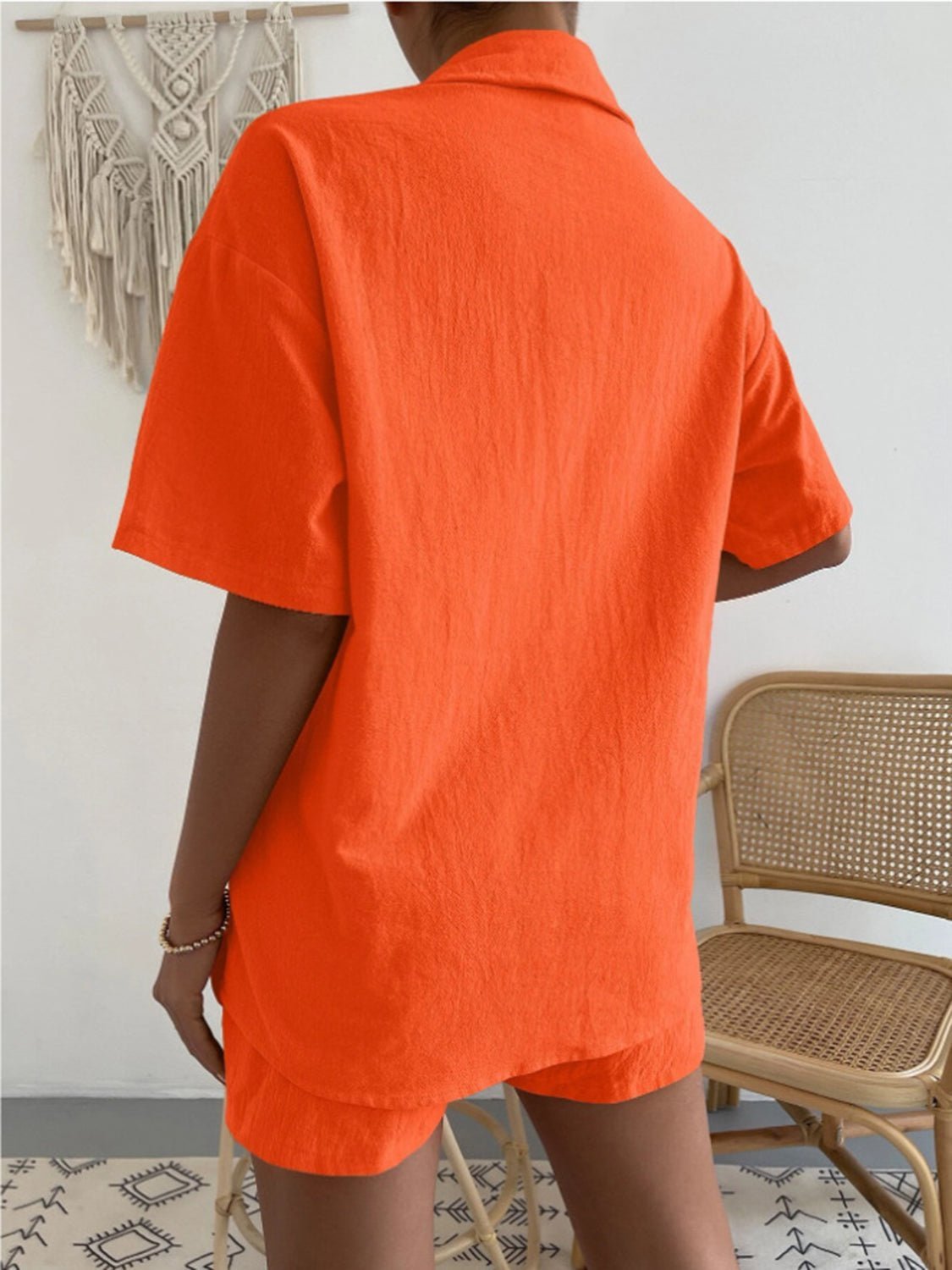 Button Up Short Sleeve Shirt and Shorts Set - Loulou Boutique