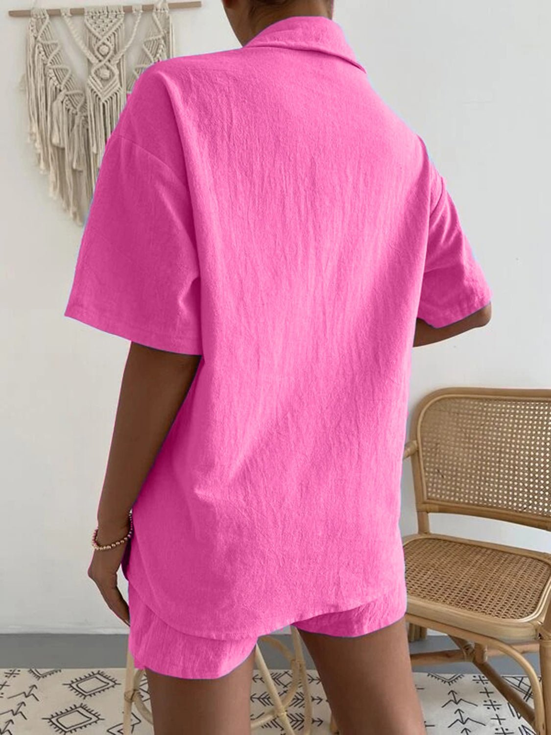 Button Up Short Sleeve Shirt and Shorts Set - Loulou Boutique